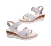 Genérico Sandalias Mujer Cuña Ortopedicas Zapato Cómodas Sandalias de Mujer Con Tacón Inclinado Informal,Zapatos,de Verano,para Tacon Hebilla (Silver,38)