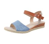 Genérico Sandalias Mujer Cuña Ortopedicas Zapato Cómodas Sandalias de Mujer Con Una Tira,Tacón Bajo,Hebilla de Pez,Gruesa Y Punta Abierta para Playa Cuñas Negras Tallas (Light Blue,37)