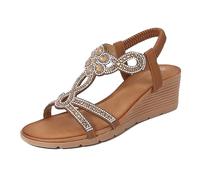 Genérico Sandalias Mujer Cuña Ortopedicas Zapato Comodas Sandalias Planas con Hebilla Elástica para Mujer,Zapatos de Verano A La Esparto Cuña Sport (Bronze,38)