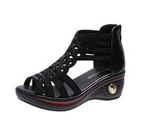 Genérico Sandalias Mujer Cuña Ortopedicas Zapato Cómodas Zapatos de Mujer Al Aire Fashion Fashion Leisure Casual Heel Sandals Sandalias Femeninas Femeninas Confort (Black,39)