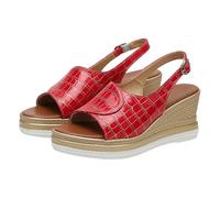 Genérico Sandalias Mujer Cuña Ortopedicas Zapato Verano Sandalias Casuales con Hebilla de Cinturón Hueca Lateral Y Plana para Mujer de Verano Sandalia Ortopedica (Red,42)