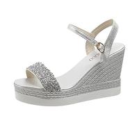 Genérico Sandalias Mujer Cuña Ortopedicas Zapatos Comodas Sandalias de Tacón de Cuña Elegantes con Lentejuelas Transpirables La Verano para Mujer,Tamaño (Silver,39)