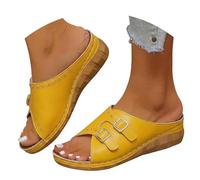 Genérico Sandalias Mujer Cuña Pies Anchos Sandalias Comodas de Mujer con Doble Hebilla Y Tacón: Cómodas de Punta Abierta para Uso Informal. Sandalia (Yellow,36)