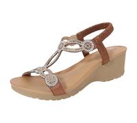 Genérico Sandalias Mujer Cuña Pies Anchos Zapato Comodas Sandalias de Cuña para Mujer,Cómodas Ortopédicas Sin Cordones,Verano,Vestidos de Playa. Cerradas Planas (Bronze,36)