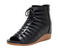Genérico Sandalias Mujer Cuña Pies Anchos Zapatos Verano Sandalias de Tacón de Cuña para Mujer,Bohemias Romanas Étnica Hueca para,Zapatos Tacon (Black,42)