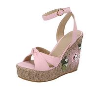 Genérico Sandalias Mujer Cuña Zapatos de Verano de Mujer 2026 Summer New Korean Edition Slope Heel Sandals Imitation Grass Weaving Gruesa A Agua High Heel Sandalias Fucsia (Pink,37)
