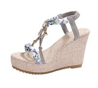 Genérico Sandalias Mujer Cuña Zapatos de Verano de Mujer Sandalias Estilo Retro,Bicolor,con Puntera Abierta Y Tira Elástica,Tamaño Sandalia Cerrada (Blue,37)
