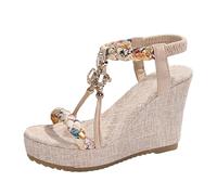 Genérico Sandalias Mujer Moda Punta De Pendiente Abierta Sandalias Cuña Bohemio Ligeras Elegantes Frescas Prácticas Para Planes Fin De Semana（Beige,39