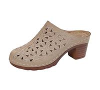 Genérico Sandalias Mujer Mulas con Tacón Parte Superior Liso Floral Punta Cerrada Delantera Zapatos Tacón Bloque Plataforma Suela Antideslizante Gran Tamaño Zapatos Casual Diario Verano Salida, 01