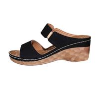 Genérico Sandalias Mujer Mulas Cuñas Gran Tamaño Con Dos Bridas Anchas Adorno Metálico Plataforma Gruesa Suela Cuña Línea Casual Estilo Al Aire Libre Diario Primavera Verano, 01 negro., 39 EU