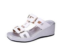 Genérico Sandalias Mujer Mulas Cuñas Plataforma Punta Abierta con Doble Brida Detalle Brillante Trasera Abierta Suela Gruesa Texturada Visible Línea Casual Chic Ciudad Ocio Primavera Verano, 01 blanco