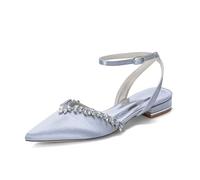 Genérico Sandalias Mujer Novia Strass Punta Fina Slingback Tacón Bajo Correa Al Tobillo Zapatos Elegantes Fiesta Boda Graduación Noche,Plata,37 EU