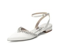 Genérico Sandalias Mujer Novia Strass Punta Fina Slingback Tacón Bajo Correa Al Tobillo Zapatos Elegantes Fiesta Boda Graduación Noche,Marfil,36 EU