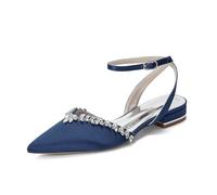 Genérico Sandalias Mujer Novia Strass Punta Fina Slingback Tacón Bajo Correa Al Tobillo Zapatos Elegantes Fiesta Boda Graduación Noche,Armada,40 EU