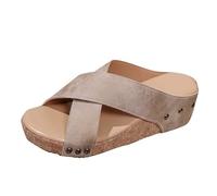 Genérico Sandalias Mujer Ortopedicas De Con Gruesa Y Punta Abierta Para Verano; Pantuflas Redonda Zapatos Comodos Vestir Verano Zapatillas Casa Playa Sandalia Cuña Comoda Comodas Cuñas Negras Caqui