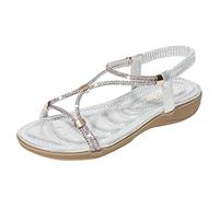 Genérico Sandalias Mujer Planas Comodas Sandalias Barefoot de Mujer Nuevo Comercio Exterior Grandes Con Punta Abierta Cómodas Con Sandalia deportiva (Silver,37)