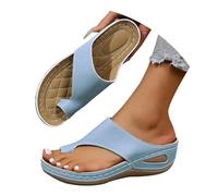Genérico Sandalias Mujer Planas Cómodas Sandalias Blancas Women'S Round Head Thick Bottom Hollow Out Wear Clip Toe Thick Bottom Slope Heel Slippers Sandalia Ortopedica Mujer (Sky Blue,37)