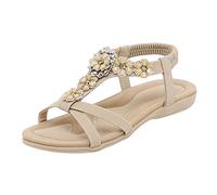 Genérico Sandalias Mujer Planas Comodas Sandalias Tacon de Mujer Flor Decoración Fondo Cómodo Elástico Blando Zapatos No Ligeros de Tacon Negras Cuña (Beige,40)
