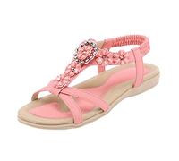 Genérico Sandalias Mujer Planas Comodas Sandalias Tacon de Mujer Flor Decoración Fondo Cómodo Elástico Blando Zapatos No Ligeros de Tacon Negras Cuña (Red,41)