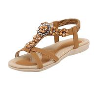 Genérico Sandalias Mujer Planas Comodas Sandalias Tacon de Mujer Flor Decoración Fondo Cómodo Elástico Blando Zapatos No Ligeros de Tacon Negras Cuña (Brown,37)
