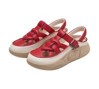 Genérico Sandalias Mujer Planas Comodas Zapato Verano Mujer Casual Side Hollow Belt Buckle Flat Bottom Roman Shoes Women'S Summer Sandals Fashion Women'S Sandals Sandalia Plana (Red,39)