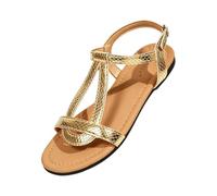 Genérico Sandalias Mujer Planas con Puntera Abierta - Zapatos Verano Mujer Sandalias Minimalistas Vintage Exquisito, Sandalia Playa Ciudad Calle Oro 42