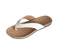 Genérico Sandalias Mujer Planas Sandalias Mujer Blancas Pantuflas de Espiga Casuales Cómodas Planas con Punta de Clip Cuero Color Sólido A La para Doradas (White,37)