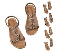 Genérico Sandalias Mujer Planas Verano Vestir Comodas Bohemias Elegantes Sandalia Retro Piedras Moda Casual Zapatos Planos Fiesta Flexibles Antideslizantes Zapatillas Playa Rhinestone Novia Ofertas