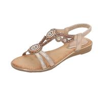 Genérico Sandalias Mujer Planas Zapatos Mujer Verano Women'S Sandals Summer New Comfortable Fashion Retro Ethnic Style Light Beach Vacation Leisure Flat Sandals Sandalias Cómodas (Gold,39)