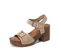 Genérico Sandalias Mujer Plataforma Cómodas Verano Vestir Sandalias Retro de Tacón Grueso con de Ante para Mujer,con Hebilla Ajustable,Cinturón Una Palabra,Tacones (Beige,36)