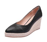 Genérico Sandalias Mujer Plataforma Cómodas Verano Vestir Zapatos de con de Cuerda Paja Otoño Nuevas Alpargatas con Punta En Gruesa Zapatos Tacón Sin Cordones Sandalia Plana Mujer (Black,39)