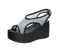 Genérico Sandalias Mujer Plataforma Cómodas Zapato Verano Sandalias de Verano Para Mujer,de Malla Transpirable,con Tacón Cuña Y Hebilla Una Sola Línea,Beige Zapatos (Black,42)