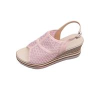 Genérico Sandalias Mujer Plataforma Ortopedicas Marrones Sandalias de Verano Para Mujer con Malla Hueca,Transpirables,de Tacón,Gruesa,Punta Abierta Y Pez Esparto Cuña (Pink,39)