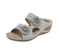 Genérico Sandalias Mujer Plataforma Pies Anchos Verano Cuña Mujeres Verano Flores Casual Punta Abierta Cuñas Masaje Zapatillas de Fondo Transpirable Resbalón En Sandalias de Cuña Chanclas (Grey,40)