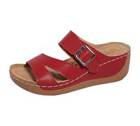 Genérico Sandalias Mujer Plataforma Sandalias Confort Zapatillas de Verano Para Mujer con Diseño de Pez Y Una Palabra Sencilla Para,Estilo Rockero,Uso Playa (Red,38)