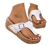 Genérico Sandalias Mujer Plataforma Sandalias Cuña Verano Ortopédicas de Cuña Cómodas para Mujer,con de Verano,Cuñas Corcho,Tacón Alpargata,Sandalia Plana (White,40)