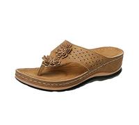 Genérico Sandalias Mujer Plataforma Sandalias Ortopedicas Flip Sandals Roman T On Comfy Clip Bottomed Planas Abiertas con Correa de Toe Slider Summer con Cuña Chanclas (Khaki,37)