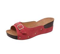 Genérico Sandalias Mujer Plataforma Zapatos de Verano Mujer Verano Cuñas Hebilla Correa Color Sólido Zapatos Cómodos Playa Punta Abierta Sandalias Playa Chanclas (Watermelon Red,42)