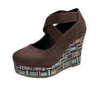 Genérico Sandalias Mujer Plataforma Zapatos Mujer Verano Zapatos de Tacón de Gamuza para,Primavera Y Verano,para En Europa Y Unidos,con Grandes Yardas Sandalias Doradas (Coffee,36)