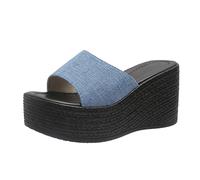 Genérico Sandalias Mujer Plataforma Zapatos Verano Comodos Las Mujeres Usan Sandalias Planas de Tacón con Gruesa Y Tacones Inclinados Para Uso En Verano Zapatos Comodos Mujer (Sky Blue,36)