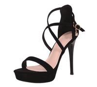 Genérico Sandalias Mujer Punta Abierta Plataforma Cruzado Tobillero Hebilla Charm,Negro,38 EU