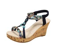Genérico Sandalias Mujer Sandalias Cómodas Con Punta Abierta Cuña Estilo Bohemio Frescas Versátiles Elegantes Prácticas Para Temporada De Calor Intenso（Azul,41
