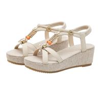 Genérico Sandalias Mujer Sandalias Con Punta Abierta Cuña Bohemio Casuales Cómodas Ligeras Con Diseño Práctico Centrado En La Comodidad Diaria（Beige,37