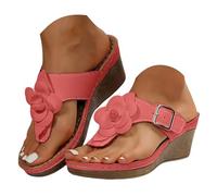 Genérico Sandalias Mujer Sandalias de cuña de verano para mujer con cinturón floral, chanclas retro color liso, zapatillas playa m da Zapatos Verano (Red, 43)