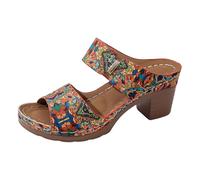 Genérico Sandalias Mujer Sandalias de tacón grueso para mujer tnicas sin cordones, de tacón con una sola tira. Zapatos Verano (Red, 39)