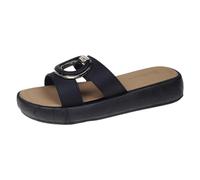 Genérico Sandalias Mujer Sandalias La Nuevo Modelo Simple Diamante Brillante Círculo Decoración Fondo Grueso Fondo Plano Cómodo Antideslizante Zapatos De Playa Cuñas Mujer Verano Alpargata, Le Noir