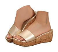Genérico sandalias mujer suela gruesa para mujer, una brida, moderna y casual Sandalia mujer playa Sandalia mujer cómoda con suela memoria de forma para caminar prolongada, dorado, 37 EU Large