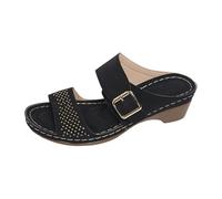 Genérico Sandalias Mujer Tacon Ortopedicas Zapatos Verano Sandalias de Playa con Tacón Bajo para Mujer,Informales,Huecas,con Cerradas por Delante Playa (Black,36)