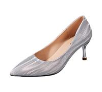 Genérico Sandalias Mujer Tacon Sandalias Blancas Anchas de Verano para Mujer,Elegante,Color Hechizo,Puntiagudo,Con Tacones Altos de Tamaño,Zapatos Individuales Sandalia (Silver,40)