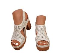 Genérico Sandalias Mujer Tacon Sandalias Cómodas Anchas de Tacón Grueso Con Tira Trasera para Mujer,Puntera Redonda Cerrada,Con Hebilla,Zapatos Casuales Correa Sandalia (White,40)